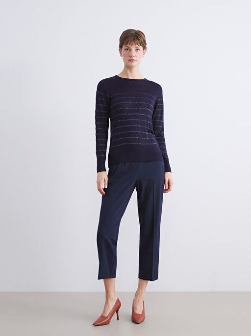 Bisiklet Yaka ?izgili Kad?n Triko Kazak