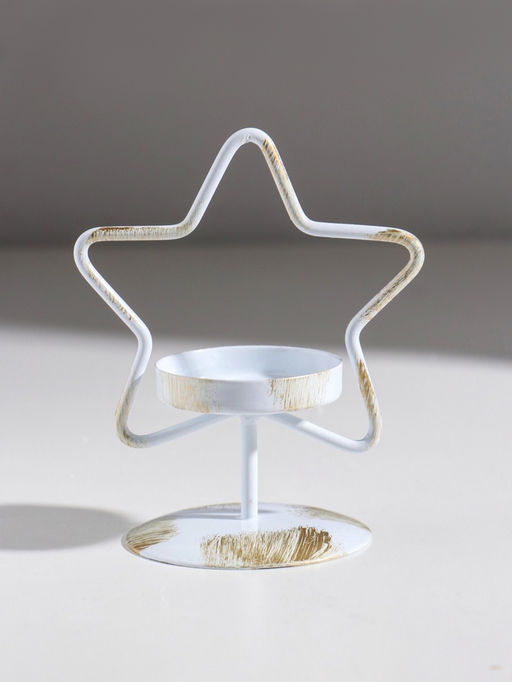 Подсвечник на 1 свечу «Звезда», металл, белый с патиной, d=5 см, 9.4×7×11.7 см