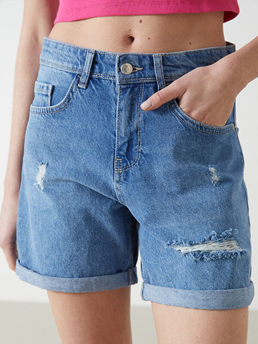 Boyfriend Fit Y?rt?k Detayl? Kad?n Jean ?ort