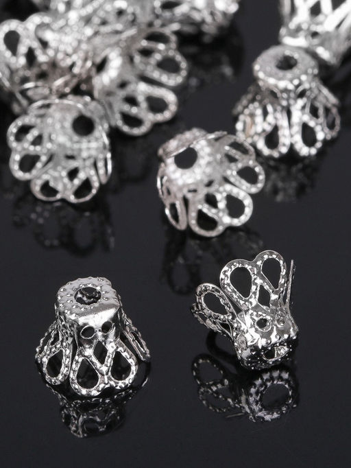 Шапочки для бусин (набор 50 шт.), СМ-091, 8?10 мм, цвет серебро