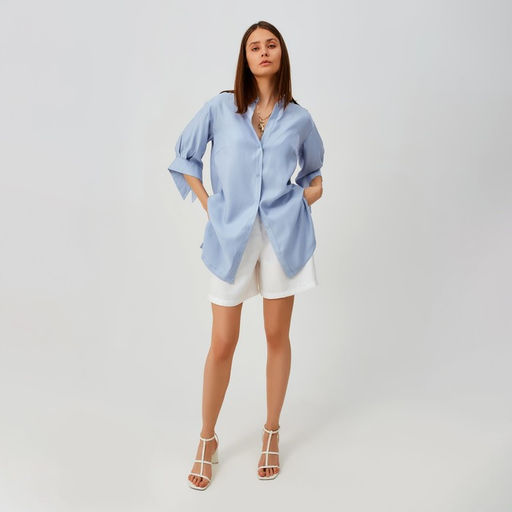 Блузка женская MINAKU: Casual collection с коротким рукавом, размер 42, голубая