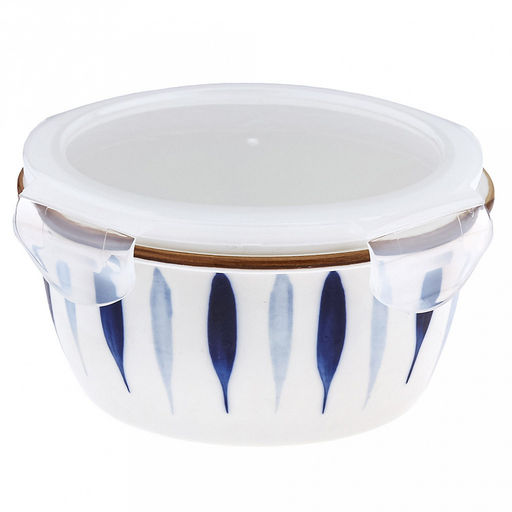 Травы Салатник-контейнер фарфоровый 640мл, д14,8х6,9см, круглый, с деколью, отводка, пластмассовая крышка, герметичная, с клипсами, с силиконовым уплотнителем (Китай) - Домашняя мода фото 2