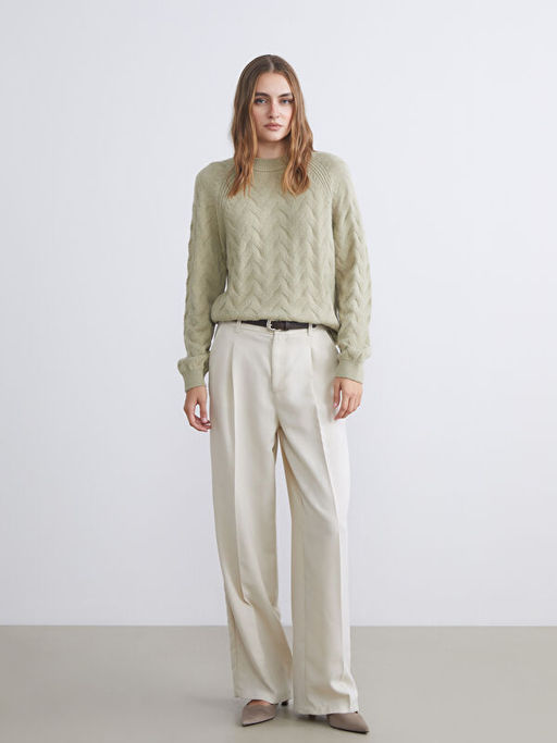 Bisiklet Yaka Kendinden Desenli Kad?n Triko Kazak