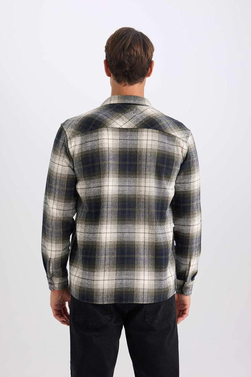Фланелевая рубашка стандартного кроя с воротником поло и длинными рукавами в клетку - Defacto фото 10