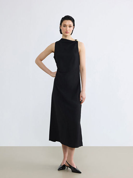 Kay?k Yaka A Kesim B?zg?l? Elbise