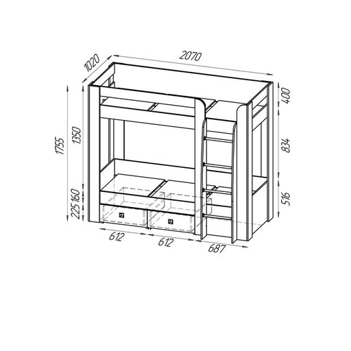 Кровать двухъярусная с двумя ящиками МИККИ, 800х2000, Дуб Ривьера/Пастельный Зеленый - Simaland фото 2