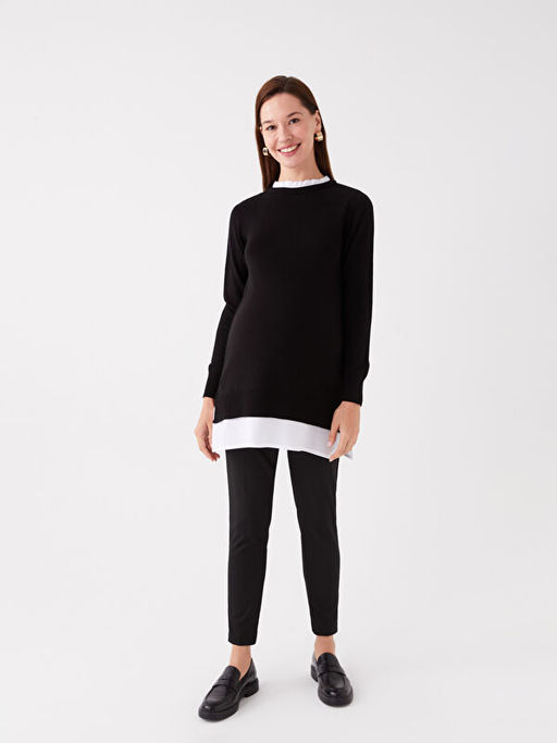 F?rf?rl? Dik Yaka D?z Uzun Kollu Hamile Tunik