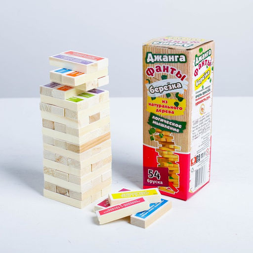 Падающая башня дженга, настольная игра «Фанты», с заданиями, 54 бруска, 18.5×6.5 см
