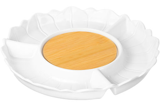 Менажница 28*28*3,5 см Цветок цельная 4 секции + деревянная вставка - Elan gallery фото 14