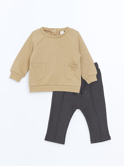 Bisiklet Yaka Erkek Bebek Sweatshirt ve Pantolon 2li Tak?m