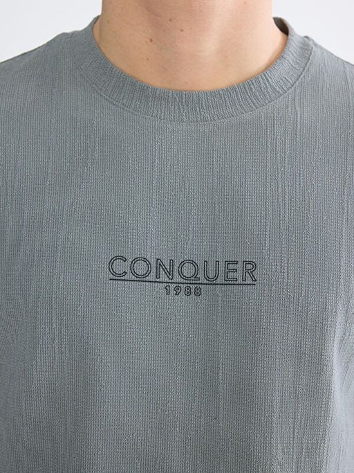 Bisiklet Yaka Bask?l? Erkek Ti??rt