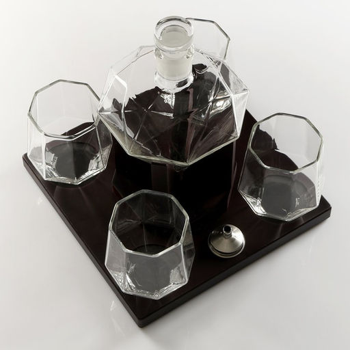 Мини-Бар «Рубин», на подставке, штоф - 880 мл, стаканы - 200 мл, 13.5×23×23 см, стекло, дерево