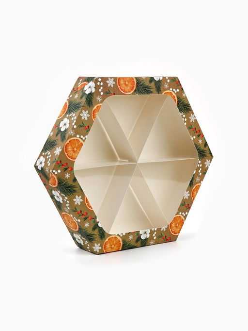 Цена за 5 шт. Коробка складная новогодняя «Хвоя, хлопок, апельсины», 23×23×4 см