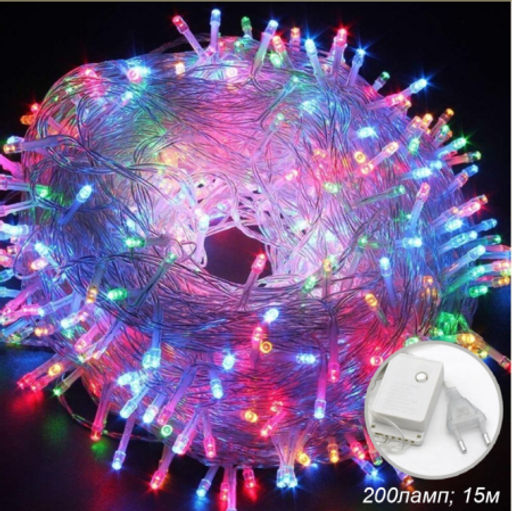 Гирлянда светодиодная Шнур 15 м 200 LED 4 режима разноцветный / GN34 /уп 100/коробка