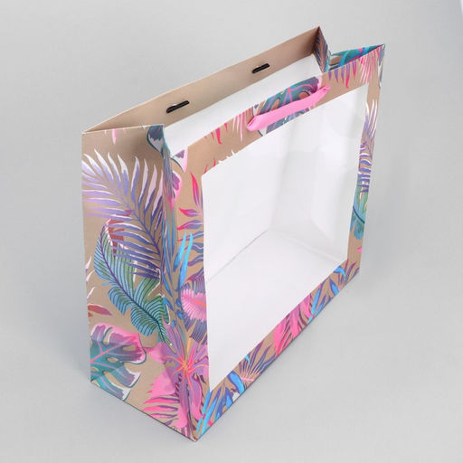 Пакет подарочный крафтовый с пластиковым окном, упаковка, Нежность, 31?26?11 см