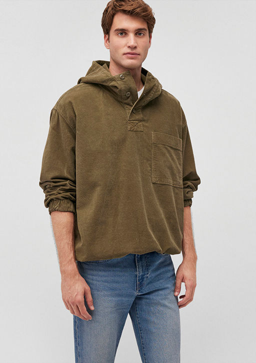 Kapusonlu Haki Sweatshirt - Mavi фото 2