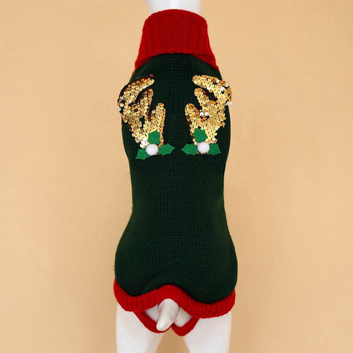 Свитер для животных Рога удачи, размер L (ДС 35 см, ОШ 29, ОГ 29-49), зелёный - Пижон фото 7