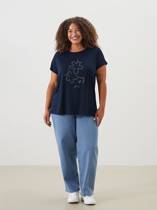 Bisiklet Yaka Ta?l? Kad?n Ti??rt