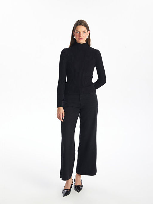 Yar?m Bal?k?? Yaka D?z Uzun Kollu Kad?n Triko Kazak