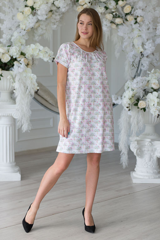 Ночная сорочка женская из кулирки с лайкрой Маргарита-2 бело-розовый - Амадэль фото 10