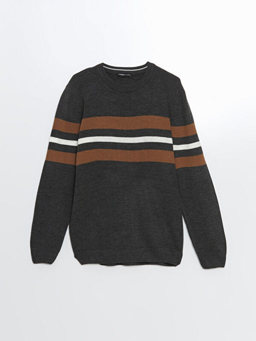 Bisiklet Yaka Uzun Kollu ?izgili Erkek Triko Kazak