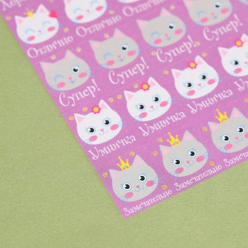 Цена за 10 шт. Бумажные наклейки оценки Кошечки, 10,5 х 18 см - Арт узор фото 2