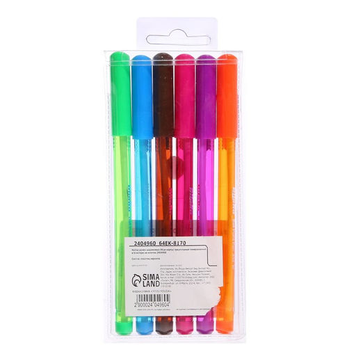 Набор ручек шариковых, 6 цветов, треугольный, тонированный корпус, в блистере на кнопке - Simaland фото 6