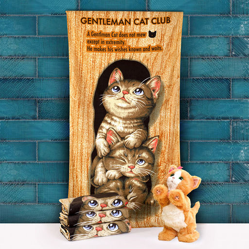 "Япония-2017" Полотенце махровое 50х90см, плотность 300гр/м2, 100% хлопок, "Котята", оранжевый, Bolangde (Китай)