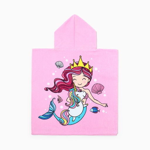 Полотенце - пончо детское LoveLife «Русалочка», махра, 60×120 см, хлопок 100%, розовое