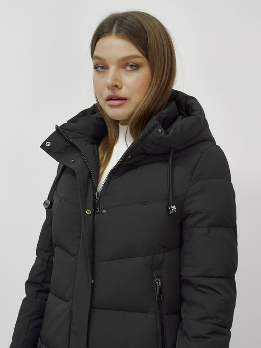 Пальто утепленное стеганное зимнее с капюшоном женское черного цвета 9636_1Ch - Mtforce фото 10