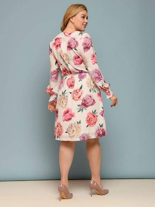 Платье белое с цветочным принтом и длинными рукавами - 1001dress фото 7