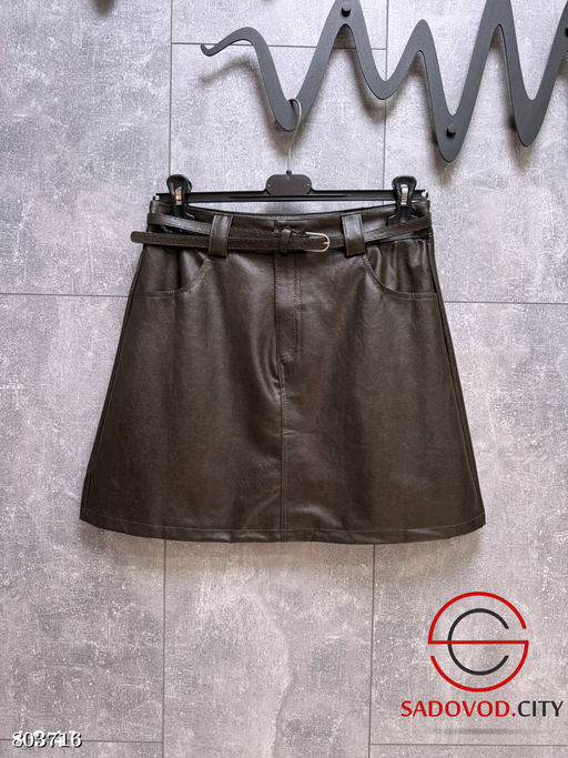 Юбка из матовой экокожи с ремнем - Bruno фото 5