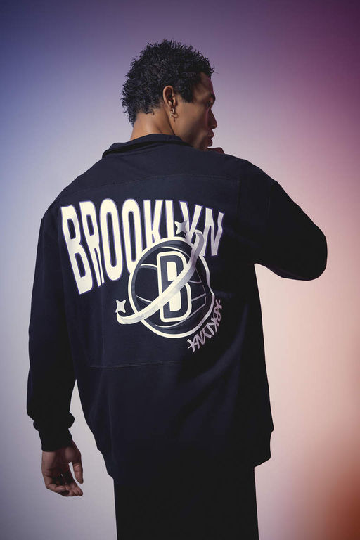 DeFactoFit NBA Brooklyn Nets Толстовка с высоким воротником большого размера