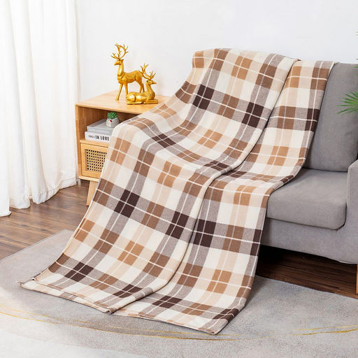 Плед/покрывало 150х200см "Бежевый квадрат", флис набивной, полиэстер 100%, плотность 160г/м2, упаковка 15х25см, пояс бумажный, т.м. "Домашняя Мода" (Россия)