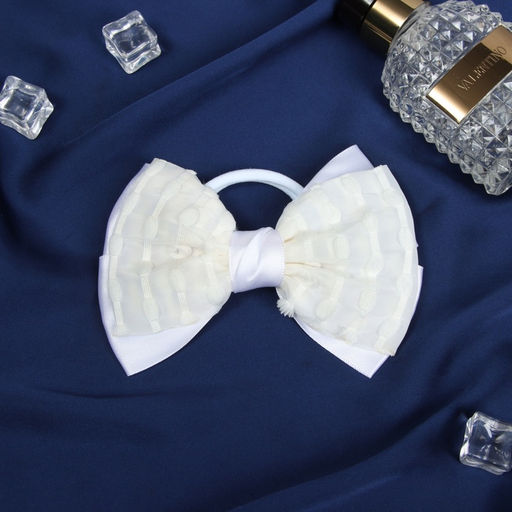 Цена за 6 шт. Бант для волос на резинке «Школьница. Стиль», классика полосы, 12 см, белый