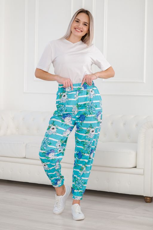 Брюки женские из футера Забава маки на ментоле - Амадэль фото 7