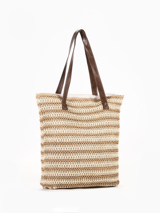 Сумка пляжная на молнии, на подкладке, бежевая/коричневая - Simaland фото 4