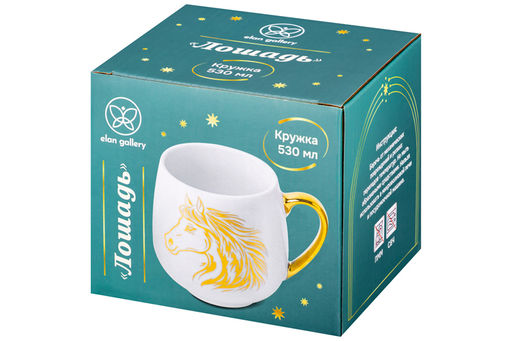 Кружка 530 мл 13,5*10,5*10,7 см Лошадь золотая на белом, фарфор - Elan gallery фото 6