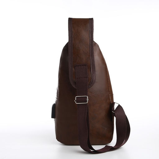 Сумка слинг мужская из искусственной кожи, с USB, цвет тёмно-коричневый - Simaland фото 3