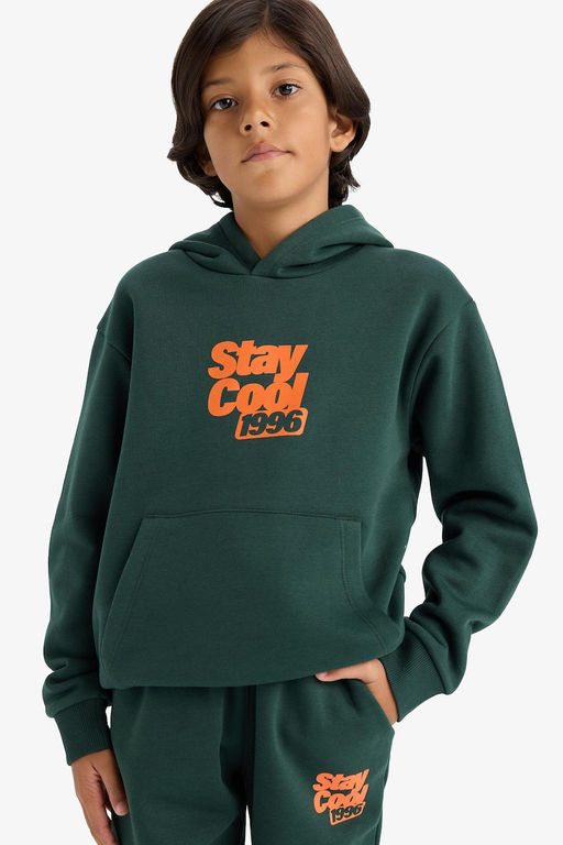 Kap__onlu Bask_l_ __i Yumu_ak T_yl_ Sweatshirt Erkek _ocuk - Defacto фото 3