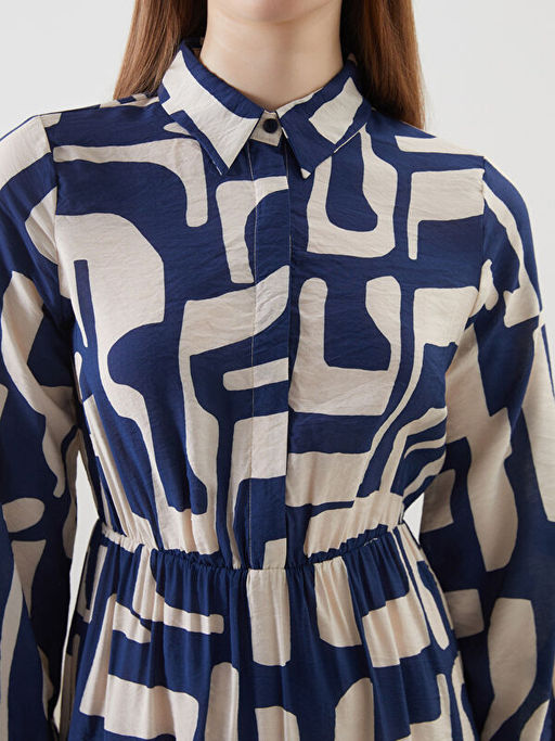 G?mlek Yaka Desenli Elbise