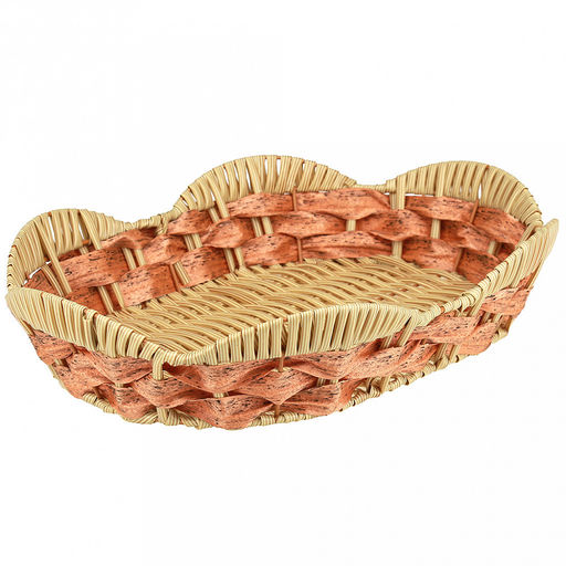 Корзина-сухарница плетеная Береста 33х24см h7,5см, полипропилен, карамельный, ажурный край, металлический каркас, форма овальная (Китай)