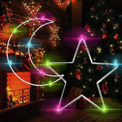 Гирлянда штора Роса -светлячкиЗвезда и луна  разноцветное свечение ,7 режимов свечения ,8 фигур, 3х0.75м , - Family фото 2