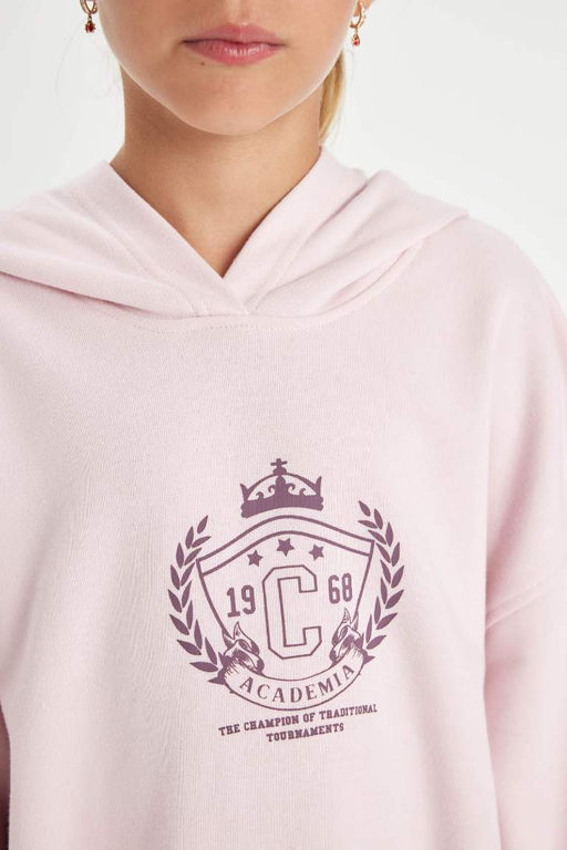 Толстовка широкого кроя с капюшоном и вышивкой для девочек - Defacto фото 4