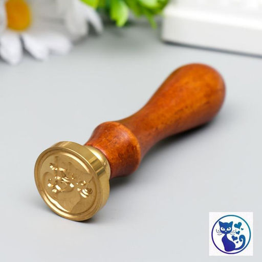 Сургучная печать с деревянной ручкой «Котик с сердечками», 9×2.5×2.5 см