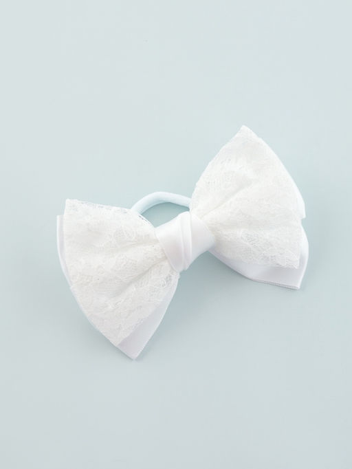 Цена за 6 шт. Бант для волос на резинке «Школьница стиль», кружево классика, 12 см, белый