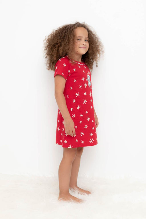 К 1159-1/первые снежинки на красном сорочка для дев
