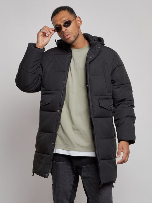 Парка мужская зимняя удлиненная молодежная черного цвета 806Ch - Wonderrman фото 8