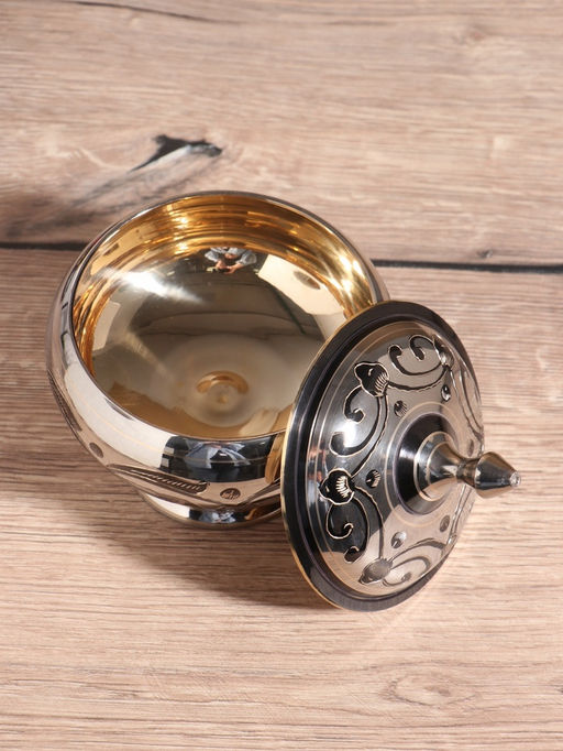 Сахарница «Серебряная с чёрными узорами», 500 мл, 13×13×15 см, латунь