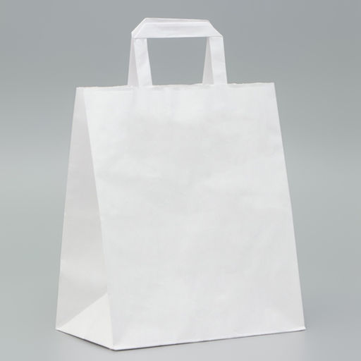 Цена за 25 шт. Пакет крафт без печати, белый, плоская ручка 24×14×24 см